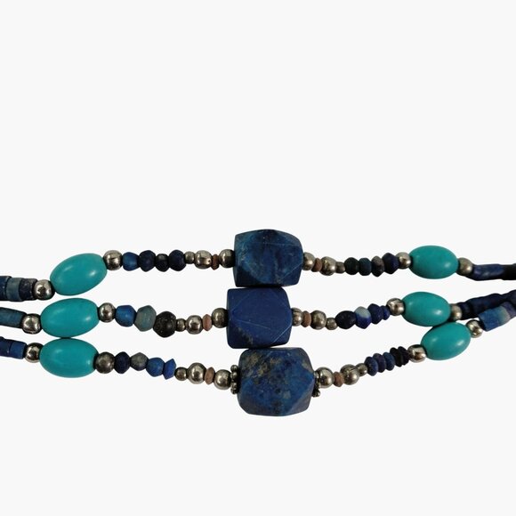 Lapis  Turquoise Bracelet Handmade Multistring Silver Accents - Picture 2 of 6